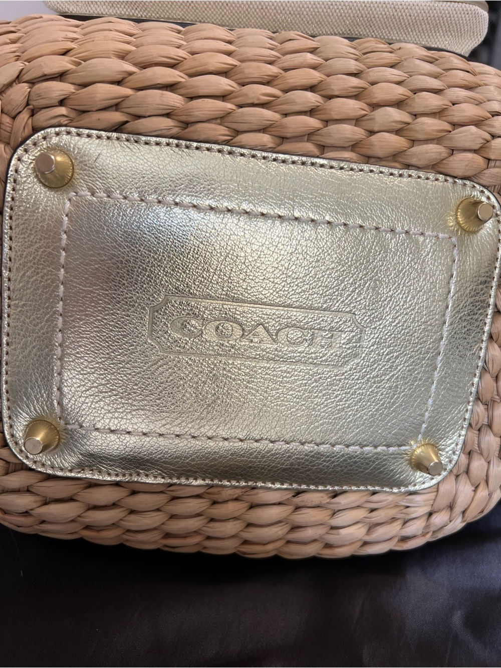 Coach Multicolor Stripe Straw Tote with Gold Accents - Picture 9 of 13
